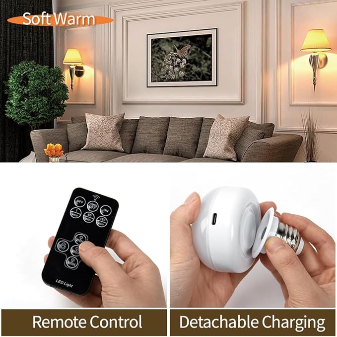 BLUEYE 4Packs Rechargeable Light Bulbs, Remote Control, 7W 350LM, E26 Detachable - Image 3