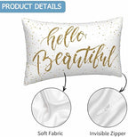Hello Beautiful Bling Pillow Covers 12 X 20 Gold Glitter Motivational Quote Set - Image 3