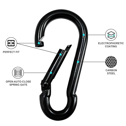 Small Carabiner Clip Hook, 1.97 inch 50 pcs Black Heavy Duty Spring Snap Hook - Image 4