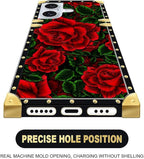Compatible with iPhone 16 Plus Case, Vector Red Rose Green Leaf Luxury Golden - Image 4