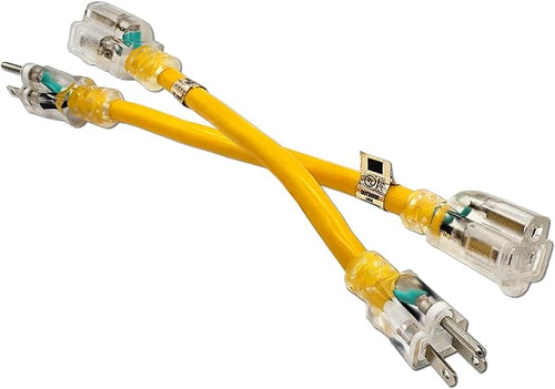 2 Pack - 1 ft Short Outdoor Extension Cord Waterproof - 12 Gauge Heavy Duty by WattsWire