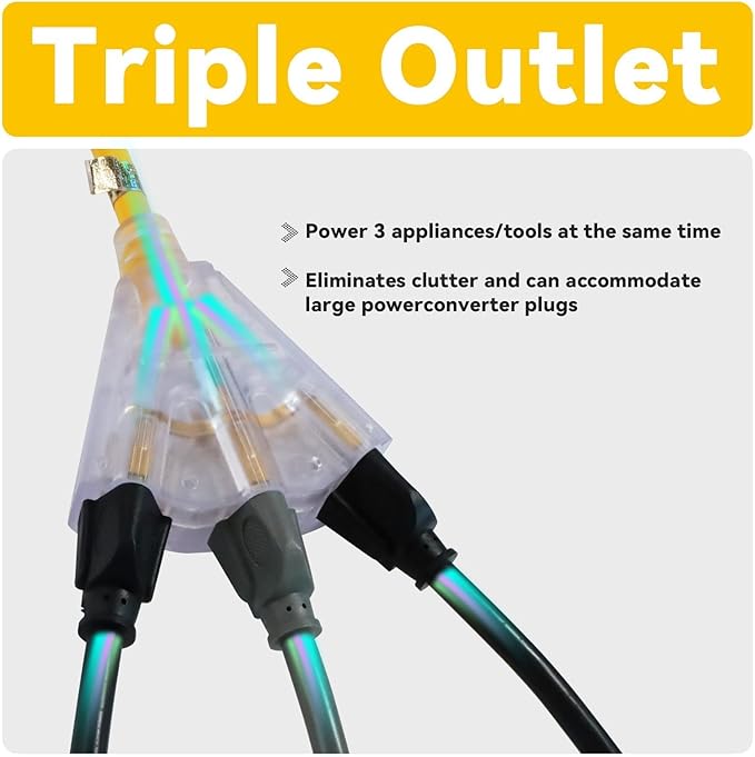 EP 12 Ft 12 Gauge Heavy Duty Extension Cord, 15A 125V 1875W, 3 Outlet - Image 3