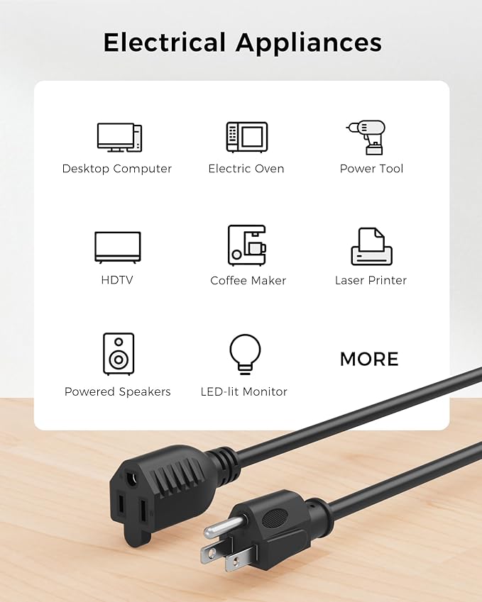 Cable Matters 16 AWG Heavy Duty 13A Power Extension Cord - 20ft - Image 4