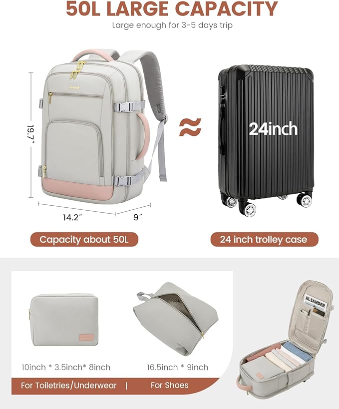 LOVEVOOK Travel Backpack For Women Flight Approved, 50L Large Carry On Backpack - Image 4