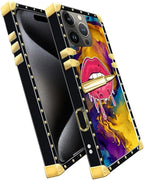 Compatible with iPhone 16 Pro Max Case, Cool Corlorful Lip Marble Luxury Golden - Image 3