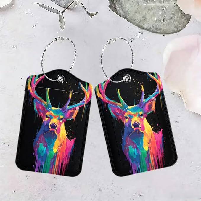 2Pcs Vibrant Deer Luggage Tags for Suitcases, 2.83x4.53 Artistic Animal ID - Image 4