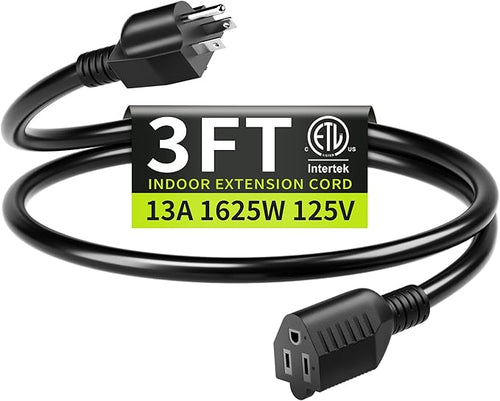 16/3 3FT 13A 125V 1625W, Short Extension Cord by Seeklyze
