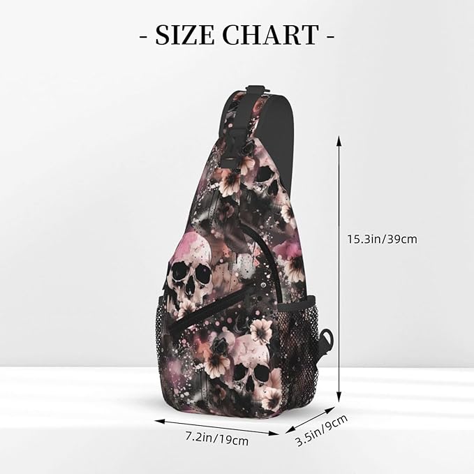Flowers And Skulls Sling Bag For Women Men Halloween Backpack Crossbody Skull - Image 3