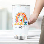 Teacher Appreciation Gift for Women, Cute Rainbow Design Stainless Steel Tumbler - Image 6