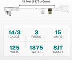 FIRMERST 1875W 15 Feet Extension Cord Heavy Duty 14 AWG Low Profile 15A W - Image 8