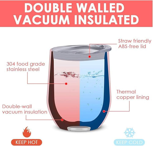 12oz Wine Tumbler with Lid With straw Stainless Steel Wine Tumbler Cups Double - Image 2