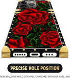 Compatible with iPhone 15 Pro Case, Vector Red Rose Green Leaf Luxury Golden - Image 5
