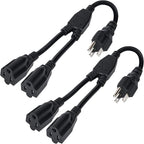 Elecan 3-Prong Y Splitter Power Extension Cord 1 FT/2 Pack, Straight Plug 1 to by Elecan