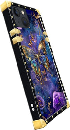 Compatible with iPhone 15 Case, Glistening Golden Butterfly Vibrant Purple Blue - Image 4