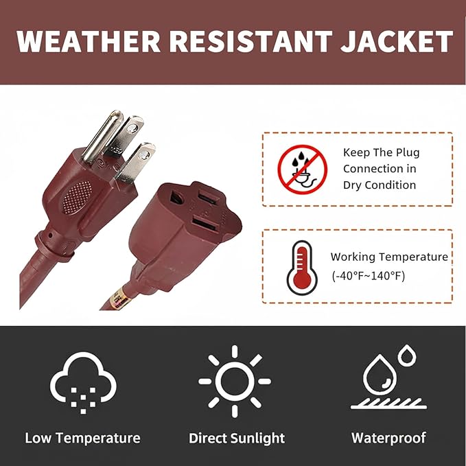 3FT Brown Extension Cord-16/3 SJTW Durable Extension Cord - Image 6