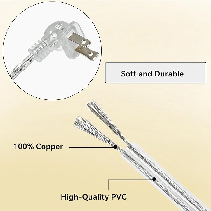 10 FT Clear Extension Cord, Indoor Thin 2 Prong Extension Cord - Image 3