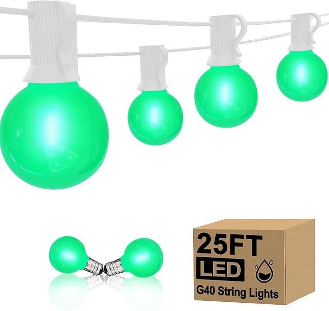 25FT G40 LED Outdoor St. Patrick's Day Green String Lights, St. Patrick's Day by Goothy