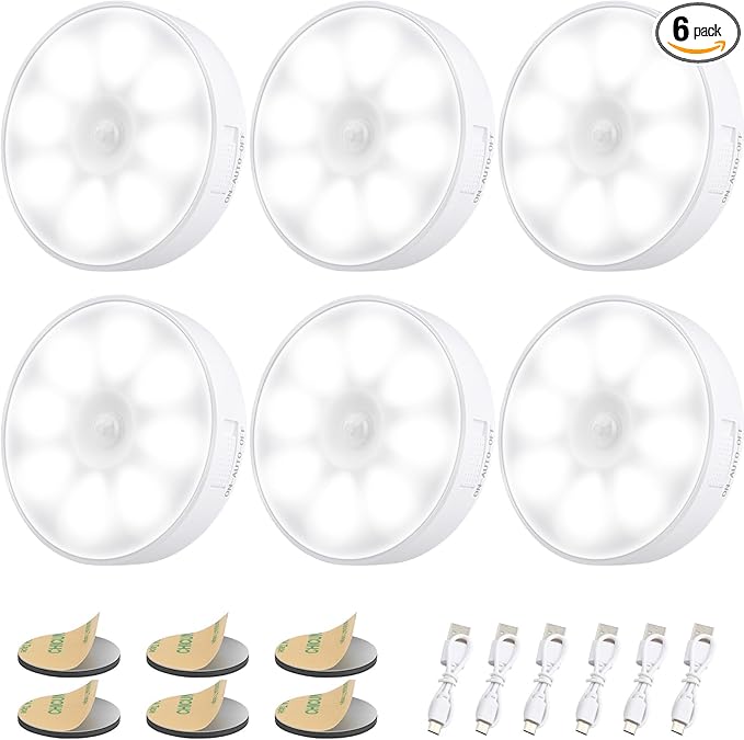 6 Pack Motion Sensor Light Indoor, Electight Night Light USB Rechargeable by Electight