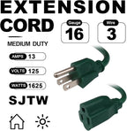 EP 10FT Green Outdoor Extension Cord, 16/3 SJTW Heavy Duty Waterproof, 3 Prong - Image 2