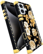Compatible with iPhone 16 Plus Case, Blooming Rose Golden Flower Luxury Golden - Image 2