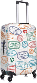 Luggage Cover with World City Stamps & Airplane Pattern, Suitcase Protector - Image 3