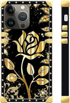 Compatible with iPhone 13 Pro Max Case, Shine Gold Rose Luxury Golden Decoration - Image 3