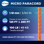 TECEUM Micro Paracord – 1.18 mm X 125 ft – Micro Utility Cord – Thin Braided - Image 2