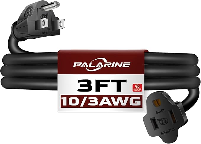 3ft Black Extension Cord Waterproof, UL Listed, 10/3 SJTW Heavy Duty 3 Prong by PALARINE