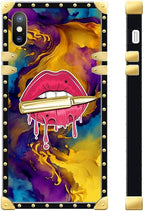 Compatible with iPhone Xs Max Case, Cool Corlorful Lip Marble Luxury Golden - Image 3