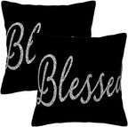 Bling Blessed White Throw Pillow Covers 18x18 Highlights Blessed Black Set of 2 by Unknown