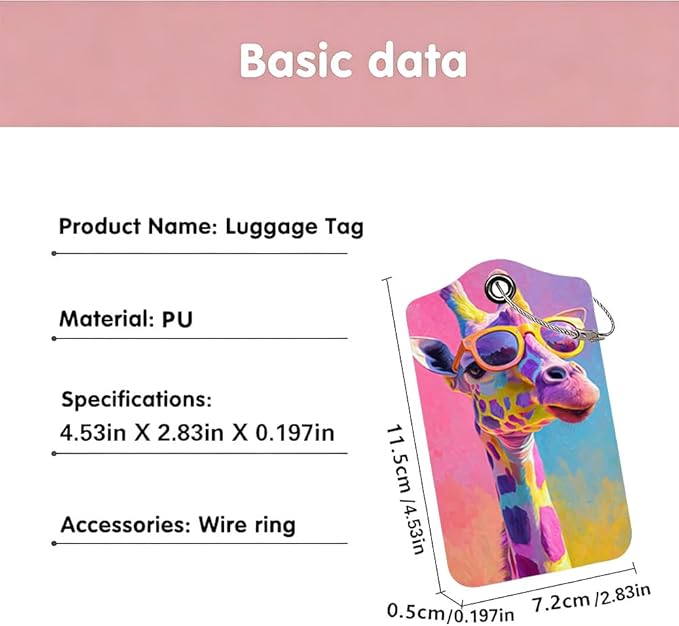 2 Pack Giraffe Luggage Tags for Suitcases, Floral & Sunglasses Animal Travel ID - Image 3