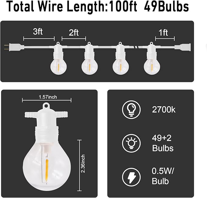 HISTAR 100FT White Outdoor String Lights - Image 2