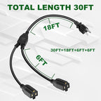 2 Way Power Extension Cord Splitter 30 Ft Total-3 Prong 1 to 2 Extension Cord - Image 2