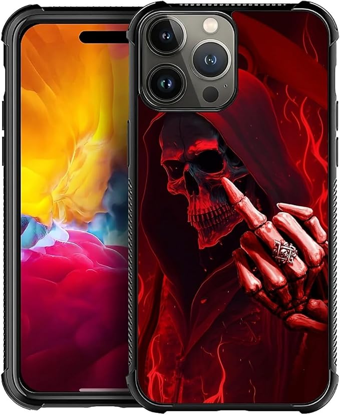 for iPhone 15 Pro Max Case, Gestures Funny Skull Pattern Graphic Design Girl by FKBRCL4U