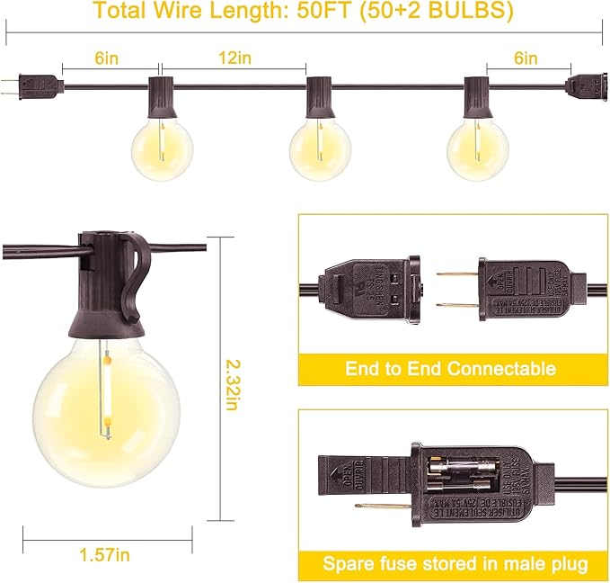 50Ft LED Globe String Lights Shatterproof Waterproof G40 Outdoor Patio String - Image 2