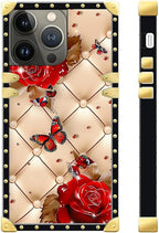 Compatible with iPhone 13 Pro Max Case, Shining Red Rose Butterfly Leather - Image 3