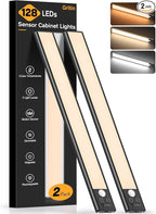 Gritin 14.7inch Under Cabinet Lighting Rechargeable 2 Pack- 3 Color Temps&5 by Gritin