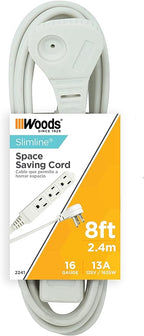 Woods Slimline Indoor Flat Extension Cord, 8 Ft, 16 Gauge Right Angle Plug - Image 3