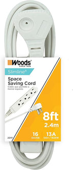 Woods SlimLine Indoor Flat Extension Cord, 8 Ft, 16 Gauge Right Angle Plug - Image 3