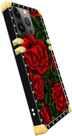 Compatible with iPhone 13 Pro Case, Vector Red Rose Green Leaf Luxury Golden - Image 4