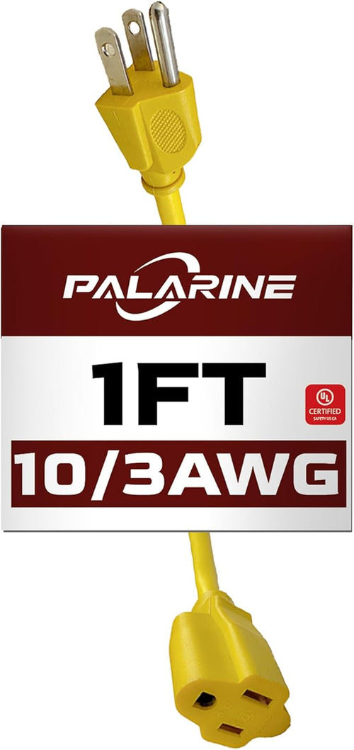1ft Yellow Extension Cord Waterproof, UL Listed, 10/3 SJTW Heavy Duty 3 Prong by PALARINE