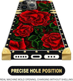 Compatible with iPhone 16 Pro Case, Vector Red Rose Green Leaf Luxury Golden - Image 5