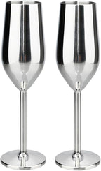 TJ Unbreakable 8 Oz Stainless Steel Champagne Flutes- Silver Champagne Glasses by TJ