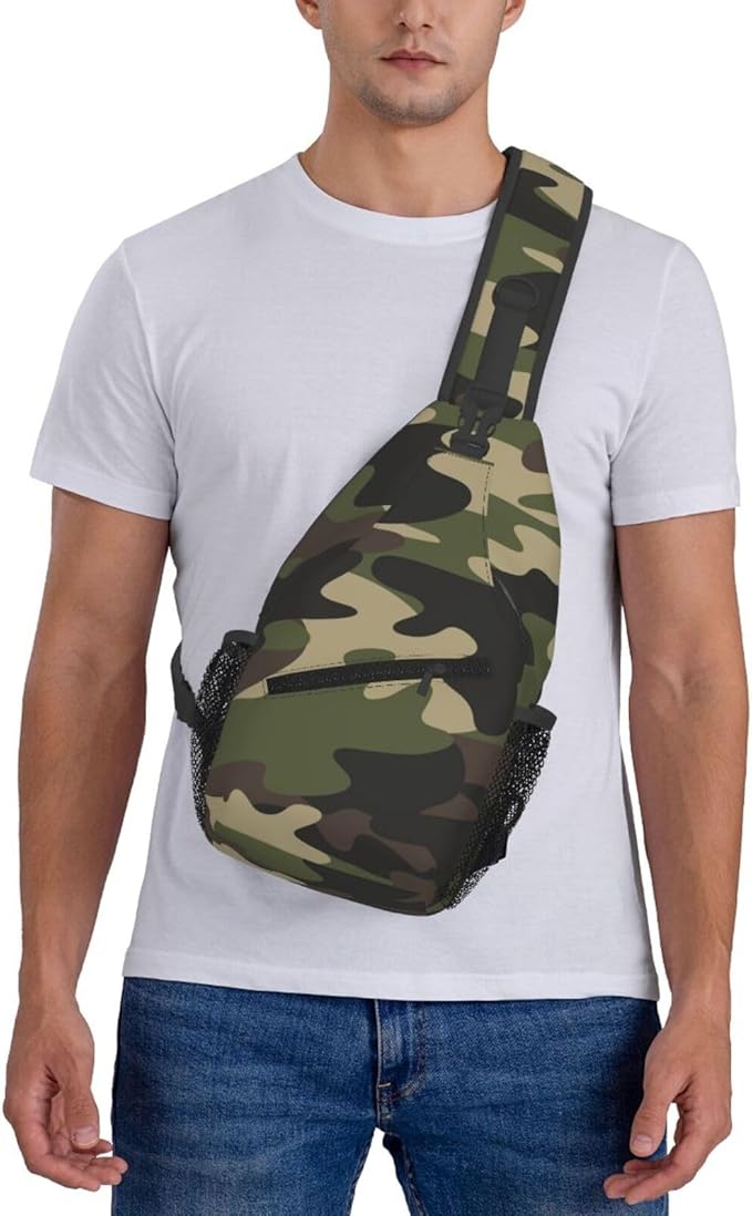 Camo Crossbody Sling Bags for Women Men Classic Green Brown Colors Camouflage - Image 6