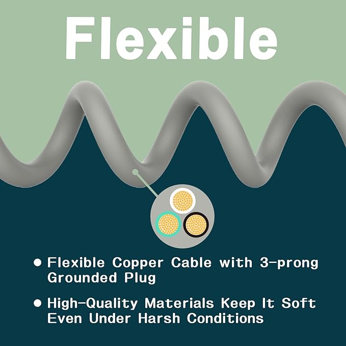 Indoor Outdoor Extension Cord 10 FT, 16/3 SJTW Weatherproof Grey Electrical - Image 4