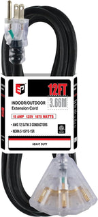 EP 12 Ft 12 Gauge Heavy Duty Extension Cord, 15A 125V 1875W, 3 Outlet by ENERGYPRO