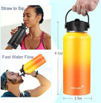 Water Bottle Insulated 32oz 40oz 64oz 128oz Straw Lid Spout Lid & 3 Lids - Image 3