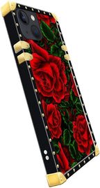 Compatible with iPhone 13 Case, Vector Red Rose Green Leaf Luxury Golden - Image 4