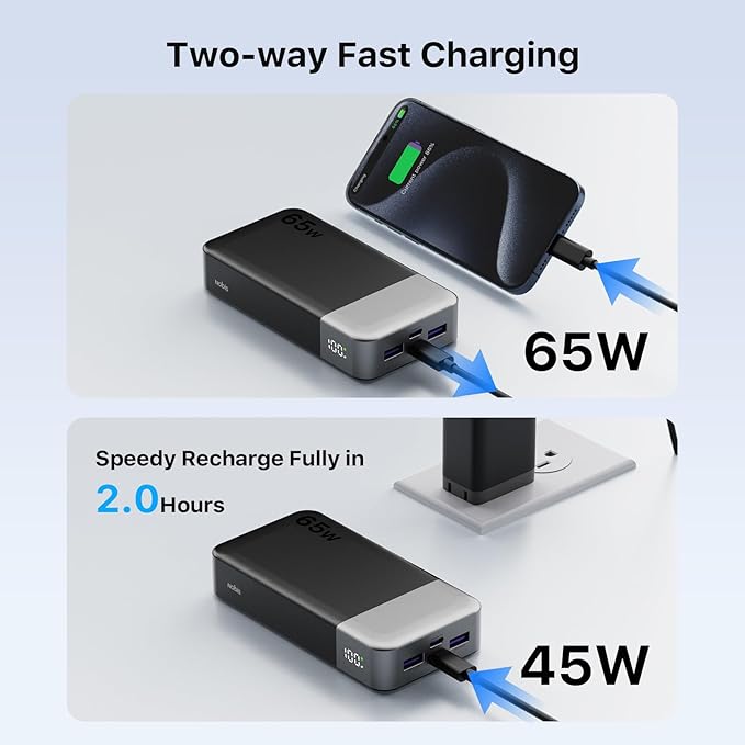 NOBIS 20000mAh Battery Pack Power Bank 65W Power Bank, Portable Charger - Image 3