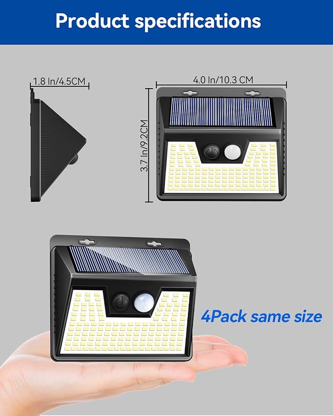 Peasur Solar Lights Outdoor Waterproof, 4 Pack 140LED Motion Sensor Light - Image 3